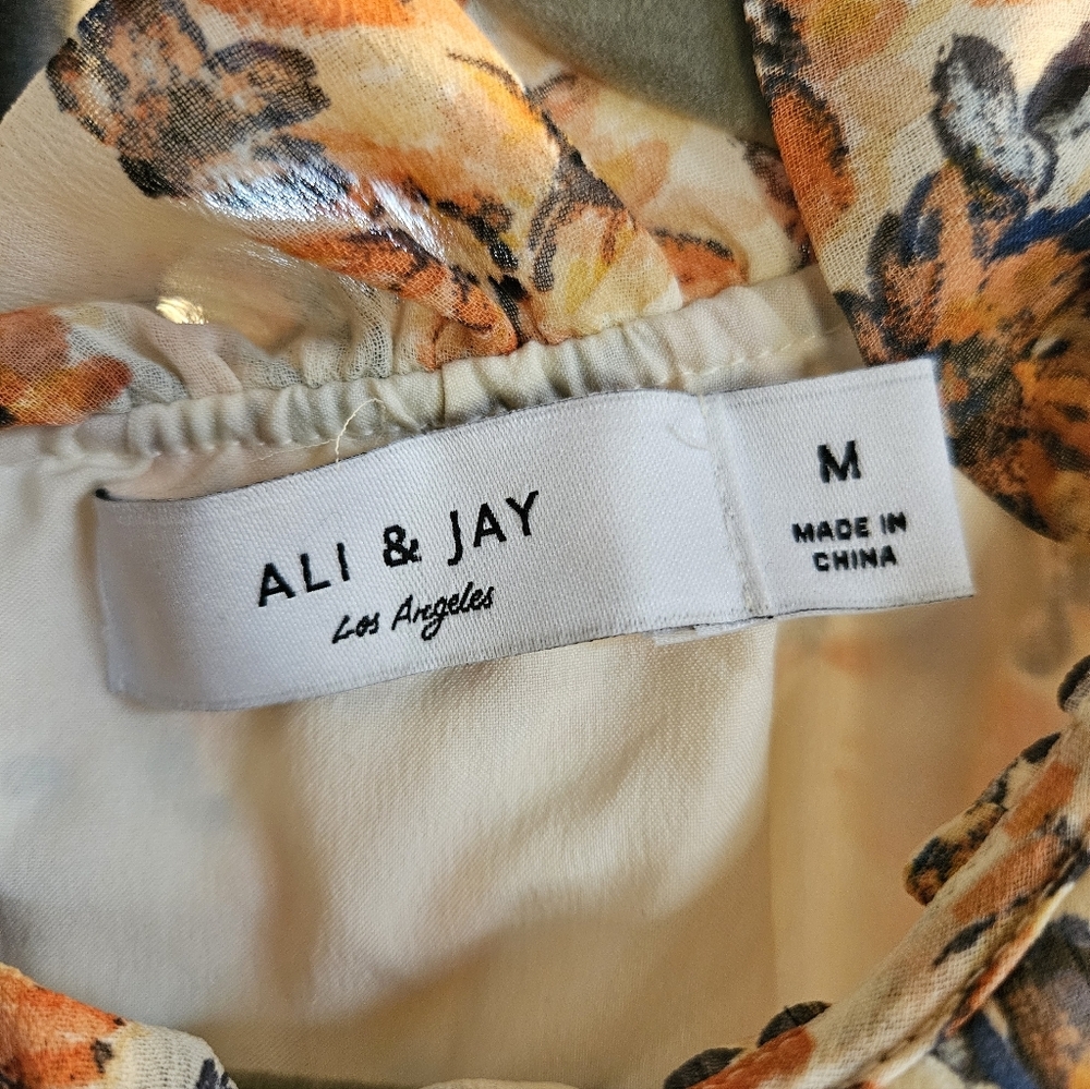 Ali & Jay Floral Maxi Jumpsuit Size M Sleeveless Ruffle Neck Polyester - Picture 5 of 6